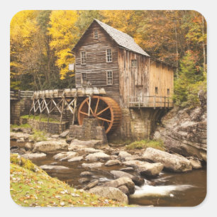 Pegatina Cuadrada EE.UU., Virginia Occidental, Clifftop. Estado de B