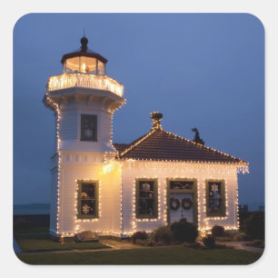 Pegatina Cuadrada EE.UU., Washington, Mukilteo. Faro de Mukilteo
