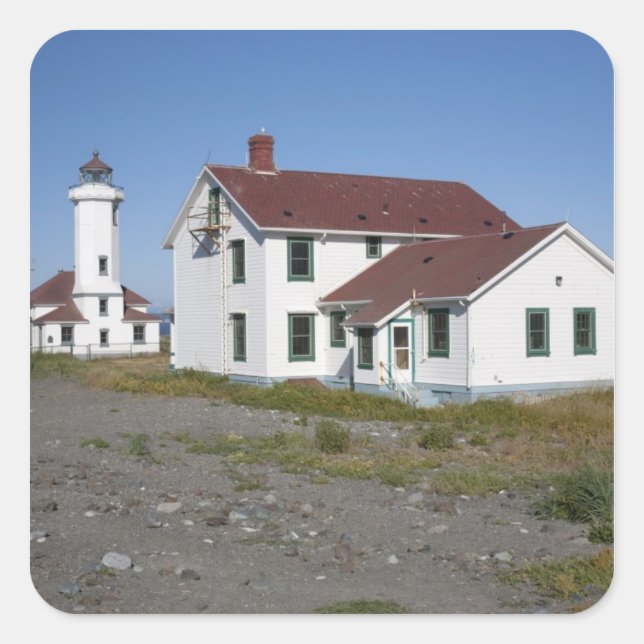 Pegatina Cuadrada EE.UU., Washington, Port Townsend, Point Wilson (Anverso)