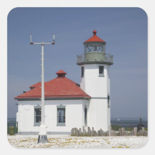 Pegatina Cuadrada EE. UU., Washington, Seattle, Alki Point Lighthous