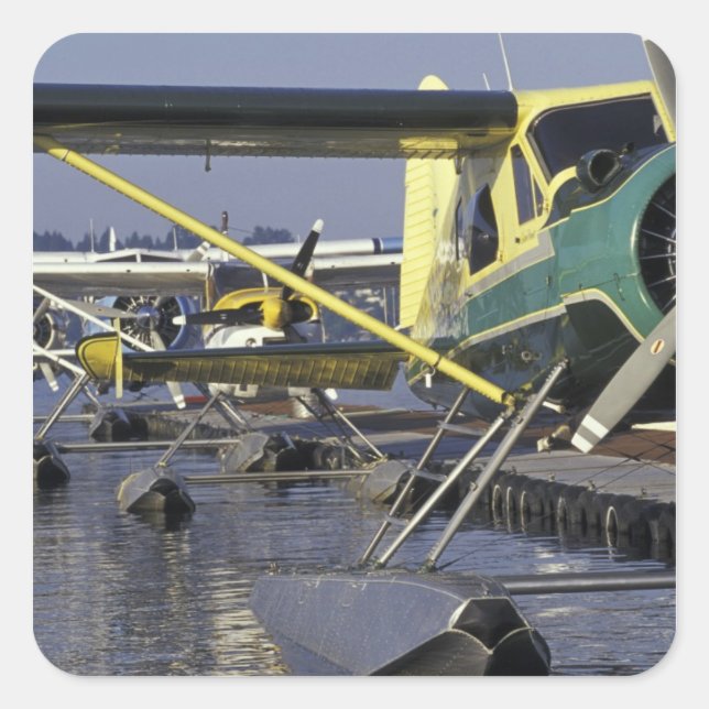 Pegatina Cuadrada EE.UU., Washington, Seattle, aviones de mar atraca (Anverso)