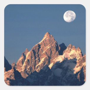 Pegatina Cuadrada EE. UU., Wyoming, Grand Teton NP. Se pone una luna