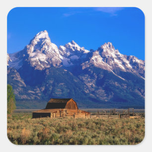 Pegatina Cuadrada EE. UU., Wyoming, Parque Nacional Grand Teton, Mañ
