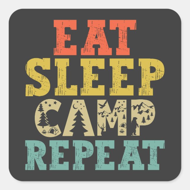 Pegatina Cuadrada Eee Sleep Camp Repeat Camover (Anverso)