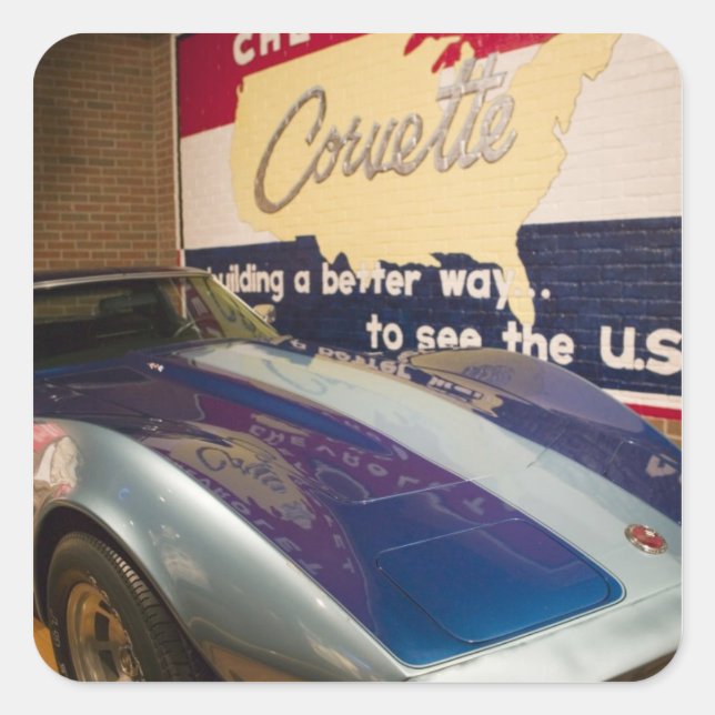 Pegatina Cuadrada EEUU, Kentucky, Bowling Green: Corvette Nacional 2 (Anverso)