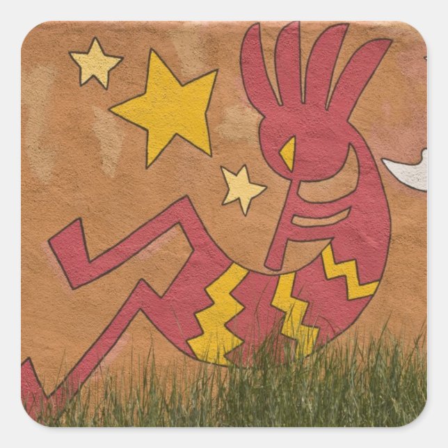 Pegatina Cuadrada EEUU, Nuevo México, Santa Fe. Mural de un (Anverso)