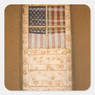 Pegatina Cuadrada EEUU, Nuevo México, Taos: Pueblo Indio Taos