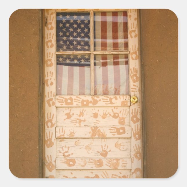 Pegatina Cuadrada EEUU, Nuevo México, Taos: Pueblo Indio Taos (Anverso)