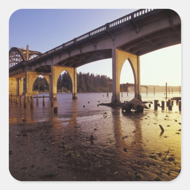 Pegatina Cuadrada EEUU, Oregón, Florencia. Puente Siuslaw y (Anverso)