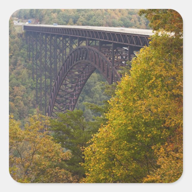 Pegatina Cuadrada EEUU, Virginia Occidental, Fayetteville. Río Nuevo (Anverso)