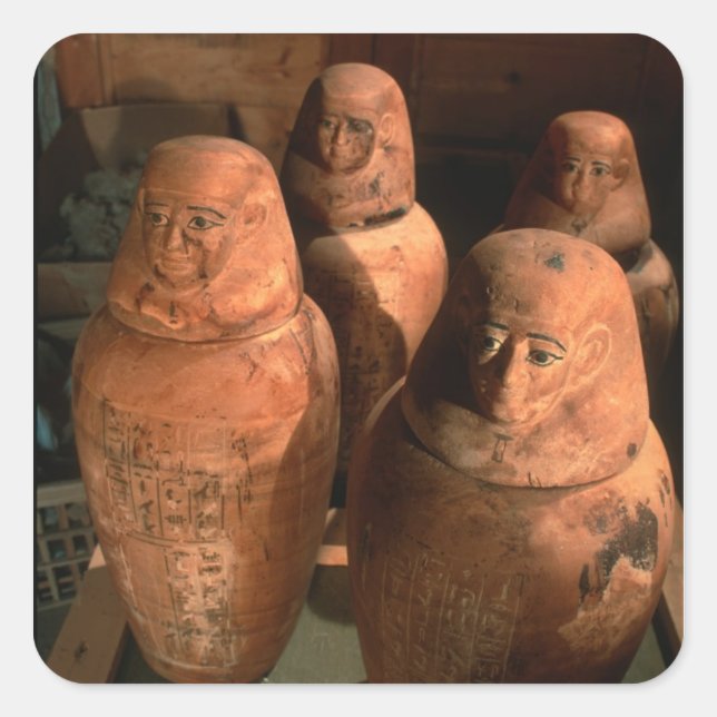 Pegatina Cuadrada Egipto, 26° tarros canópicos de la dinastía encont (Anverso)