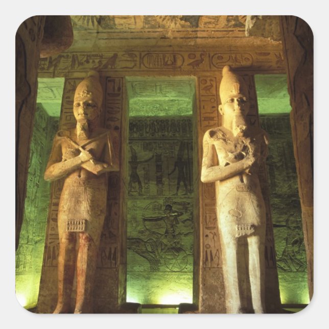 Pegatina Cuadrada Egipto, Abu Simbel, estatua de Ramess II, (Anverso)