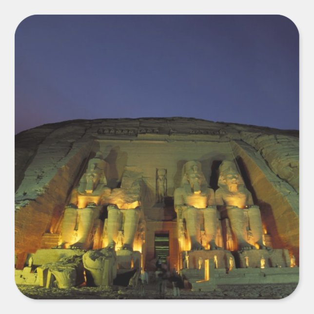 Pegatina Cuadrada Egipto, Abu Simbel, figuras colosales de Ramsés (Anverso)