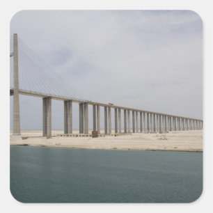 Pegatina Cuadrada Egipto, Canal de Suez. Puente de la Paz
