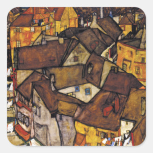 Pegatina Cuadrada Egon Schiele Krumau Crescent de Casas