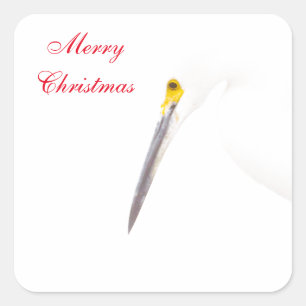 Pegatina Cuadrada Egret Merry Christmas