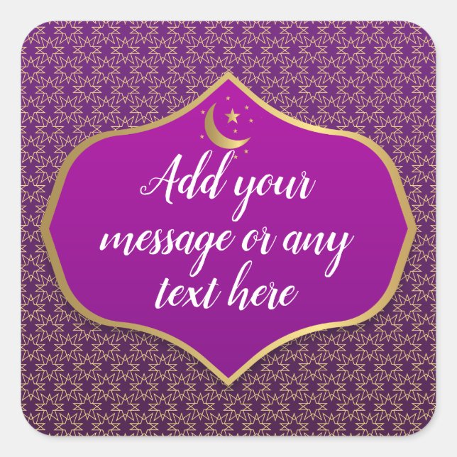 Pegatina Cuadrada Eid Al-Fitr Gold Purple (Anverso)
