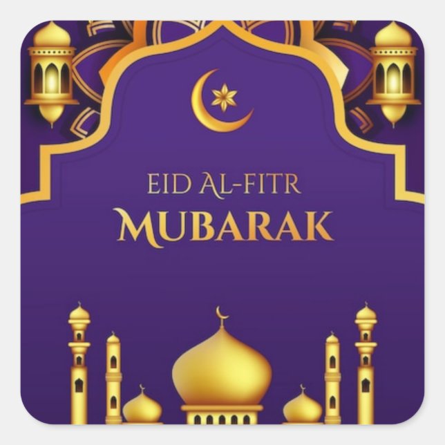 Pegatina Cuadrada Eid Al-Fitr Greeting (Anverso)