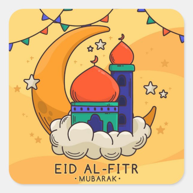 Pegatina Cuadrada Eid Al-Fitr Greeting (Anverso)