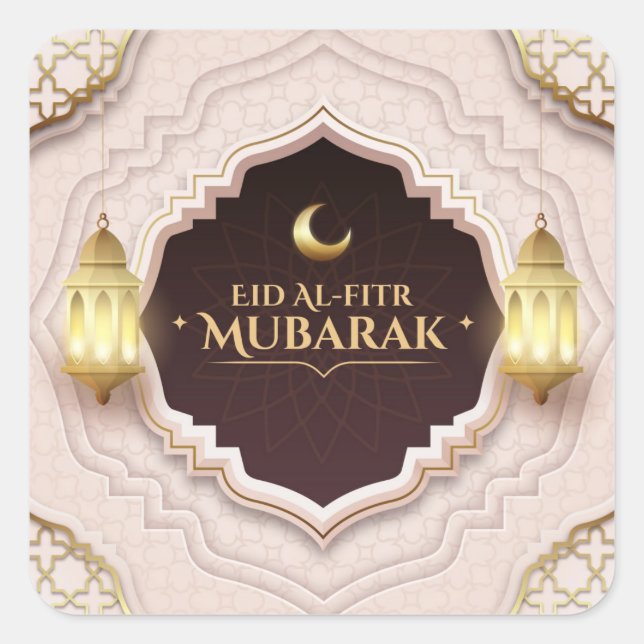 Pegatina Cuadrada Eid Al-Fitr Mubarak (Anverso)