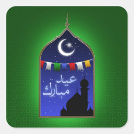 Pegatina Cuadrada Eid Mubarak Garland Moon