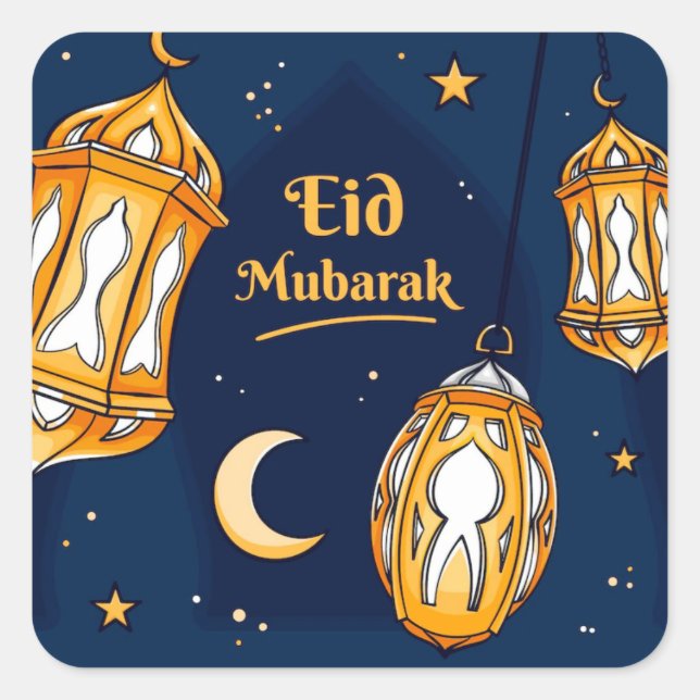 Pegatina Cuadrada Eid Mubarak Gold (Anverso)