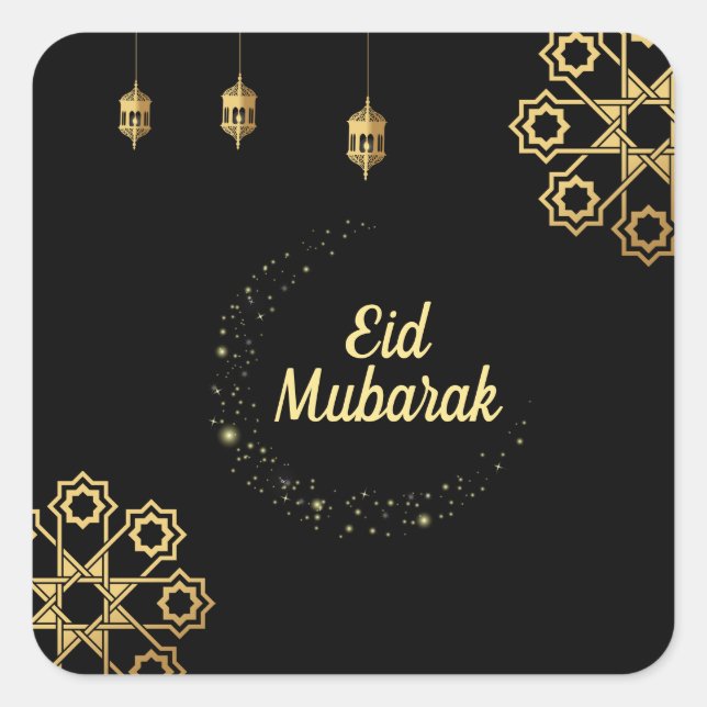 Pegatina Cuadrada Eid Mubarak Personalizar Dorado (Anverso)