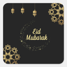 Pegatina Cuadrada Eid Mubarak Personalizar Dorado
