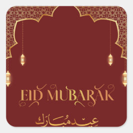 Pegatina Cuadrada Eid Mubarak Personalizar Oro y Rojo 2024