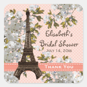 Pegatina Cuadrada Eiffel Tower Cherry Blossom Gracias Favorito Stick