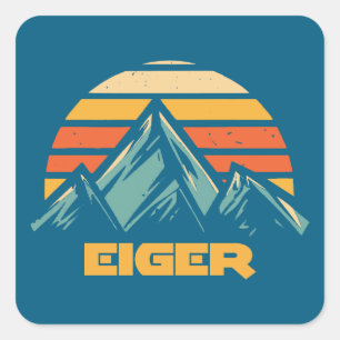 Pegatina Cuadrada Eiger Suiza Retro Turquesa