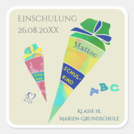 Pegatina Cuadrada Einschulung Schulkind Inhalt Schultüte Sticker
