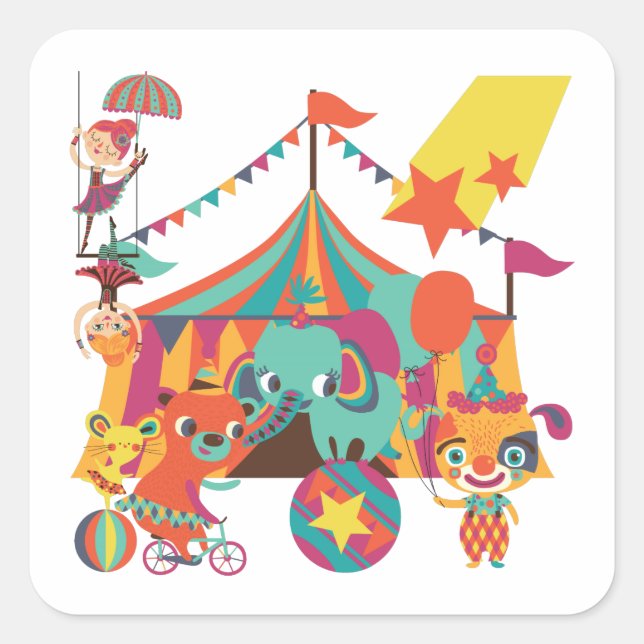 Pegatina Cuadrada Ejecutantes de circo (Anverso)