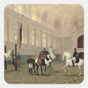 Pegatina Cuadrada Ejercicio de la mañana en el Hofreitschule