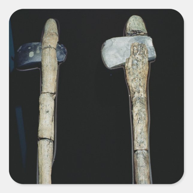 Pegatina Cuadrada Ejes de piedra, prehistórico (Anverso)