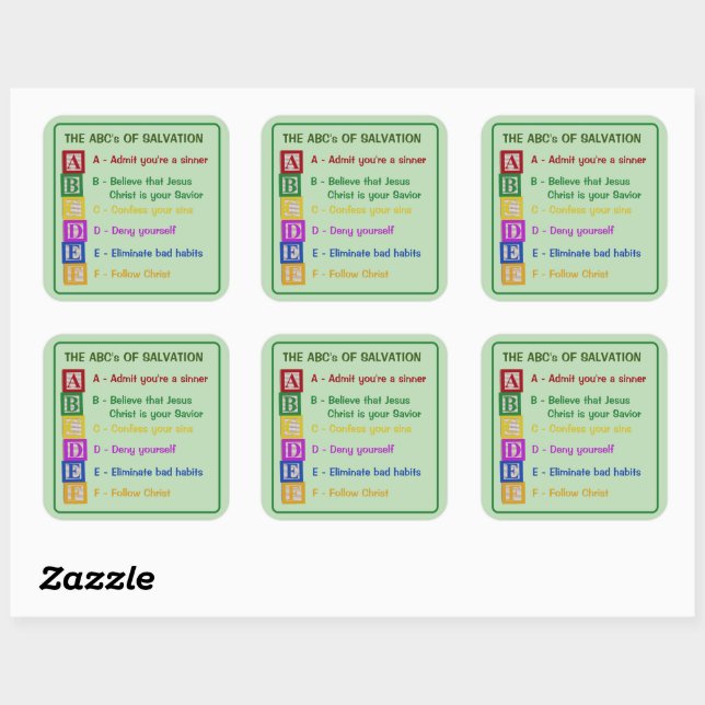 Pegatina Cuadrada El ABC de la Salvación (Hoja)