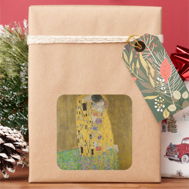 Pegatina Cuadrada El abrazo del beso de los amantes por Gustav Klimt (Vacaciones)