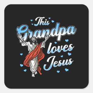 Pegatina Cuadrada El abuelo regala a Jesús diciendo