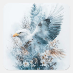 Pegatina Cuadrada El águila etérea en un bosque soñador