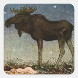 Pegatina Cuadrada “El alce encuentra a la princesa dormida” de John 