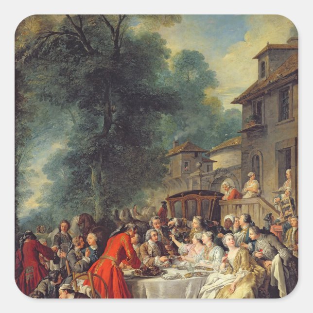 Pegatina Cuadrada El almuerzo de la caza, 1737 (Anverso)