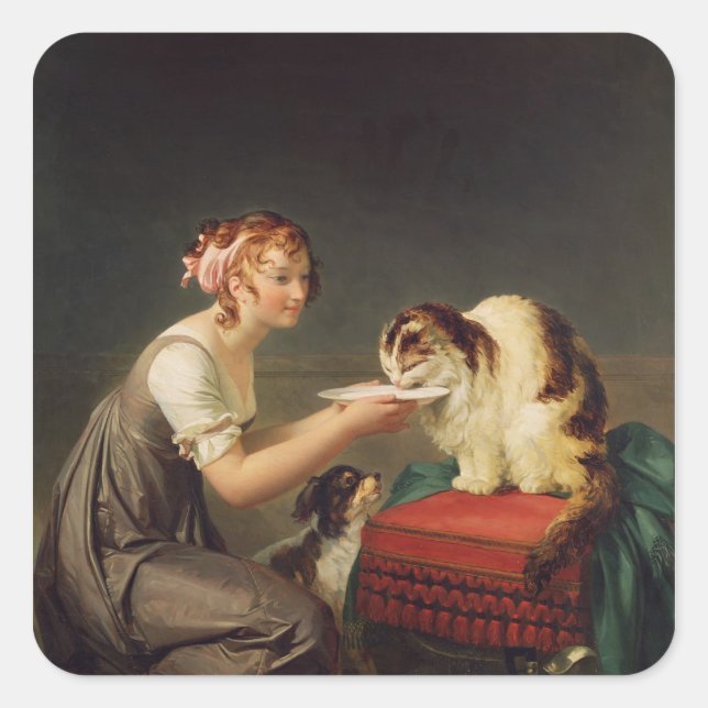 Pegatina Cuadrada El almuerzo del gato (Anverso)