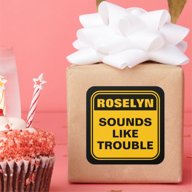 Pegatina Cuadrada El amarillo gracioso suena como signo de precaució (Fiesta)