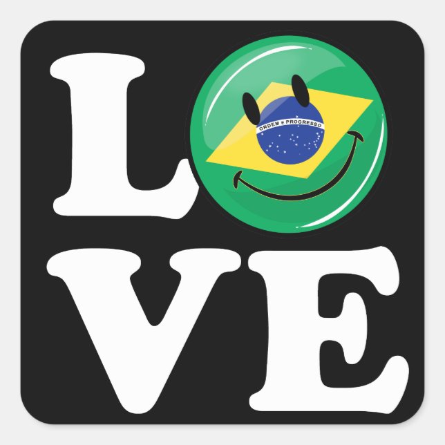 Pegatina Cuadrada El amor desde Brasil sonriendo cara (Anverso)