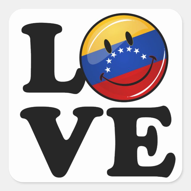 Pegatina Cuadrada El amor desde Venezuela Bandera Sonriente (Anverso)