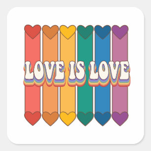 Pegatina Cuadrada El amor es amor - Corazones arcoiris Orgullo LGBTQ