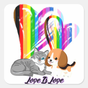 Pegatina Cuadrada El amor es amor para el gato y el perro - propieta