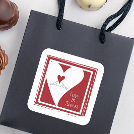 Pegatina Cuadrada El amor es dulce Pájaros de amor de corazón rojo s