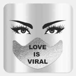 Pegatina Cuadrada El amor es la máscara de la cara plateada del Coro