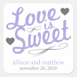 Pegatina Cuadrada El amor es las etiquetas dulces y antiguas (morado